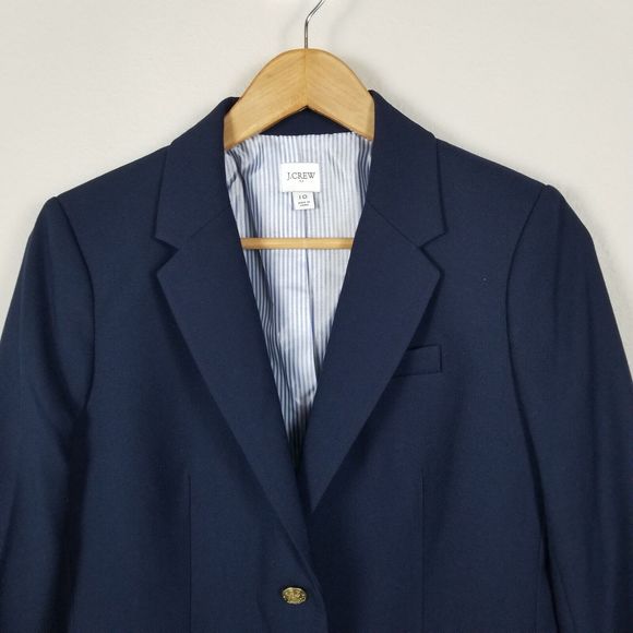 J. Crew Factory Navy Wool-Blend Gold Buttons Academia Career Blazer Sz 10 AZ565 - Picture 8 of 15